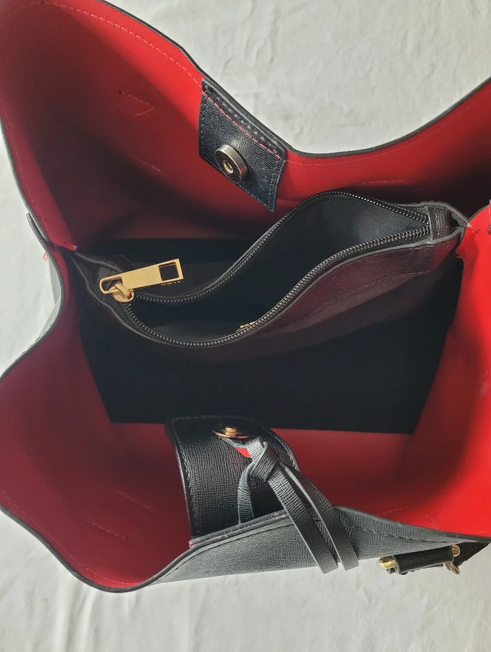 ALDO Classic Black Tote with Red Interior - Structured Women's Handbag